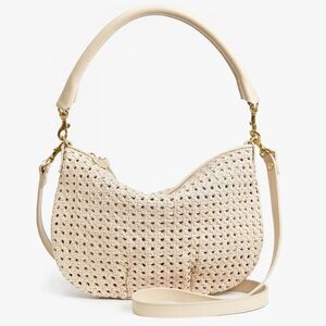CLARE V. PETIT MOYEN CREAM RATTAN BAG